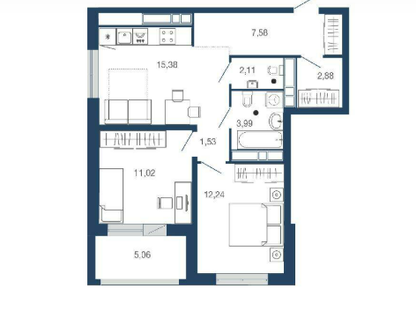 2-к. квартира, 61,8&nbsp;м²