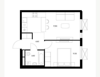 1-к. квартира, 37,6 м²