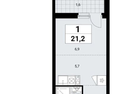 Студия, 21,2&nbsp;м²