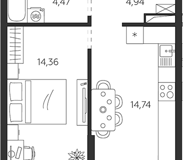1-к. квартира, 40,5&nbsp;м²