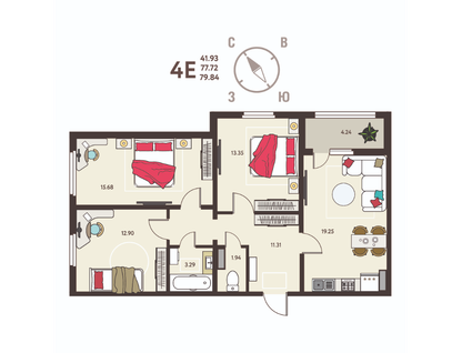 3-к. квартира, 79,8 м²
