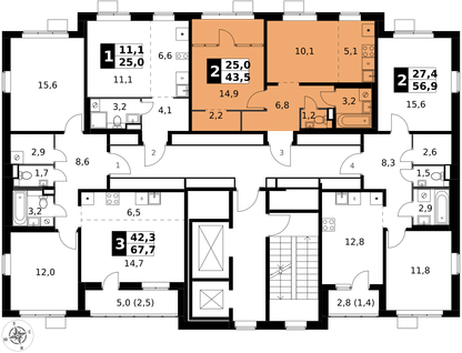 2-к. квартира, 43&nbsp;м²