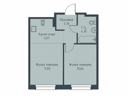 1-к. квартира, 35,6 м²