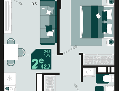 1-к. квартира, 42,7&nbsp;м²