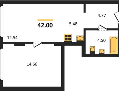 2-к. квартира, 42&nbsp;м²