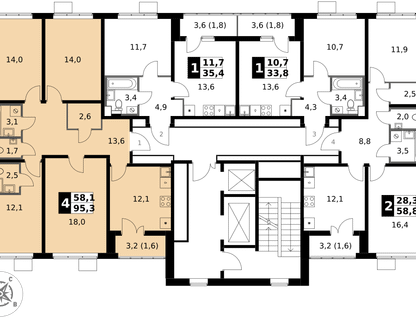 4-к. квартира, 95&nbsp;м²