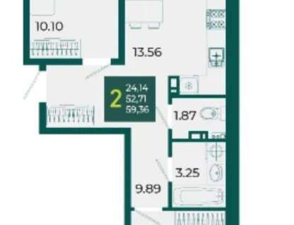 2-к. квартира, 59,5 м²