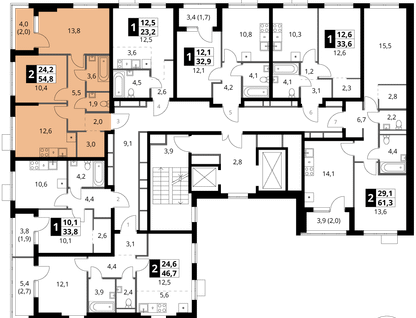 2-к. квартира, 54&nbsp;м²