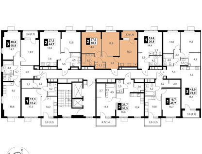2-к. квартира, 58 м²
