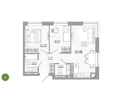 2-к. квартира, 50,9&nbsp;м²