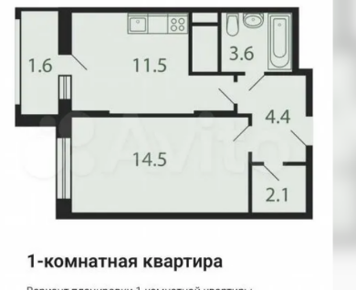 1-к. квартира, 34,8&nbsp;м²