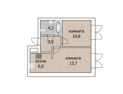 2-к. квартира, 38,5&nbsp;м²