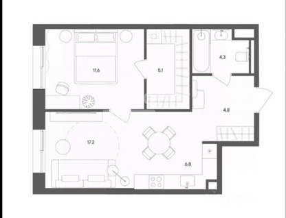 1-к. квартира, 49 м²
