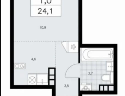 Студия, 22,7&nbsp;м²
