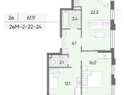 3-к. квартира, 61,9&nbsp;м²