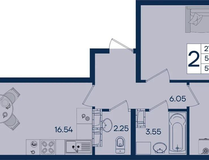 2-к. квартира, 57,6&nbsp;м²
