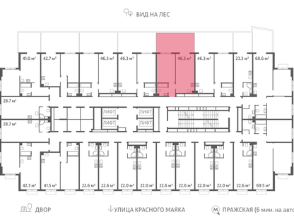 1-к. квартира, 46 м²
