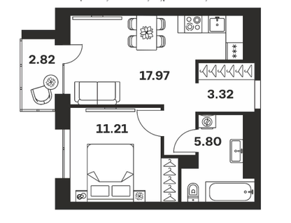 1-к. квартира, 41,1&nbsp;м²