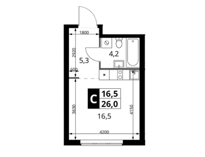 Студия, 26&nbsp;м²