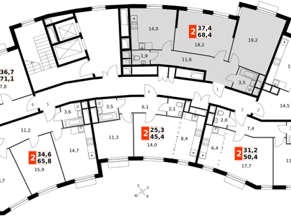2-к. квартира, 68&nbsp;м²