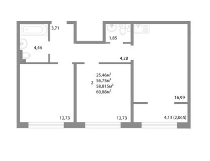2-к. квартира, 58,8&nbsp;м²