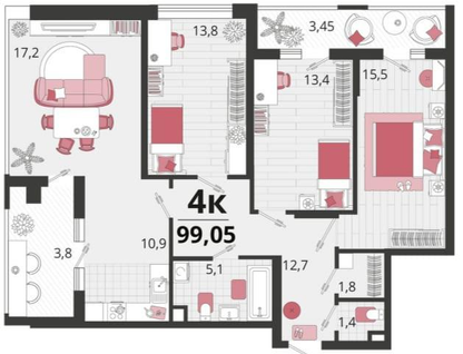 4-к. квартира, 99&nbsp;м²