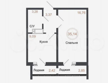 1-к. квартира, 35 м²