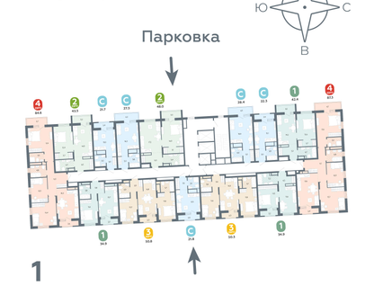 1-к. квартира, 34&nbsp;м²