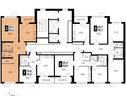 2-к. квартира, 59&nbsp;м²