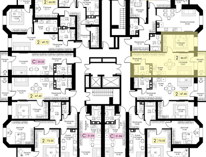 1-к. квартира, 46&nbsp;м²