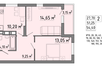 2-к. квартира, 54,4 м²