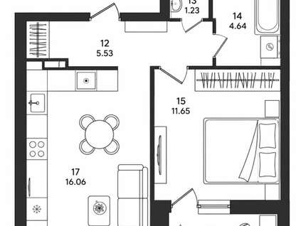 1-к. квартира, 42&nbsp;м²