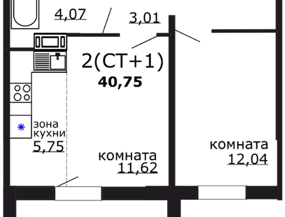 2-к. квартира, 40,8 м²
