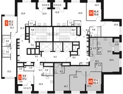 4-к. квартира, 92 м²