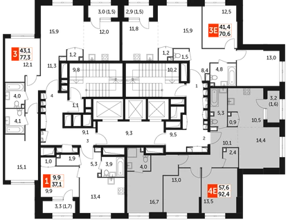 4-к. квартира, 92&nbsp;м²