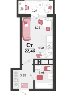 Студия, 22,5&nbsp;м²