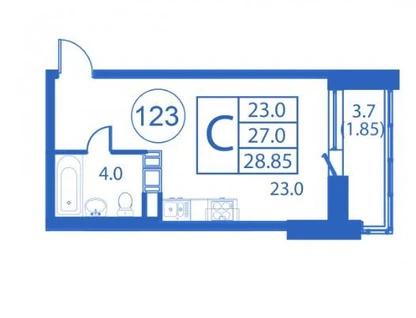 Студия, 30,7 м²