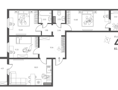 3-к. квартира, 82,1&nbsp;м²