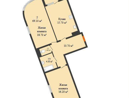 2-к. квартира, 70&nbsp;м²