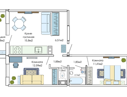 2-к. квартира, 60,9&nbsp;м²