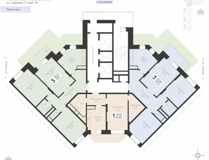 1-к. квартира, 45 м²