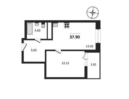 1-к. квартира, 37,9&nbsp;м²