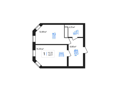 1-к. квартира, 42,2&nbsp;м²