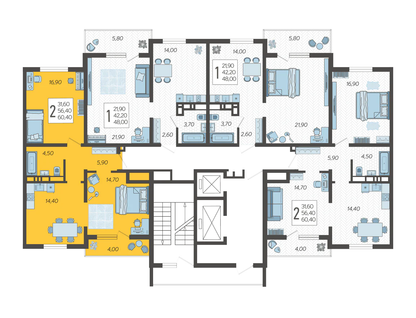 2-к. квартира, 60&nbsp;м²