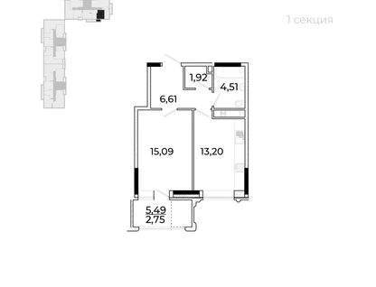 1-к. квартира, 46&nbsp;м²