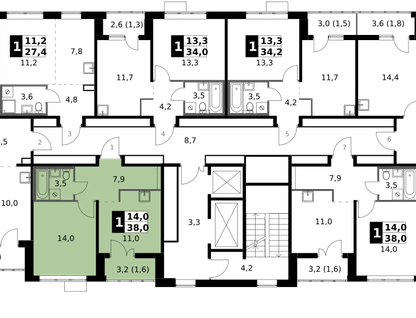 1-к. квартира, 38&nbsp;м²