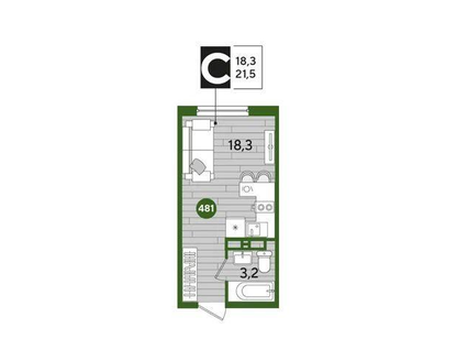 Студия, 21,1 м²