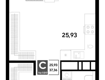 Студия, 37,4 м²