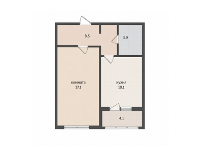 1-к. квартира, 39&nbsp;м²