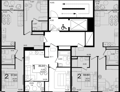 2-к. квартира, 59&nbsp;м²